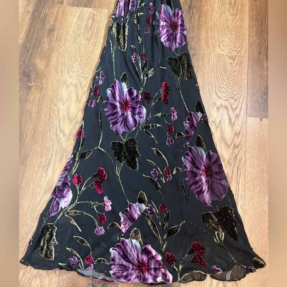 Vintage Y2K Silk Beaded Dress Velvet Burnout Dress Floral Vintage Beaded Dress - Picture 4 of 11